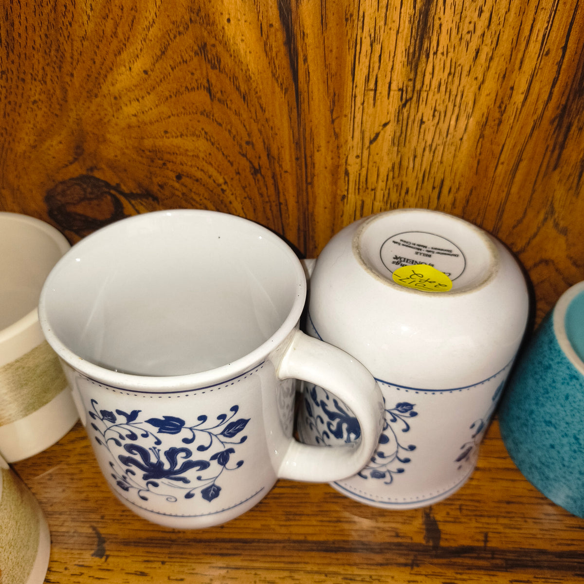 Pair of blue and white coffee mugs