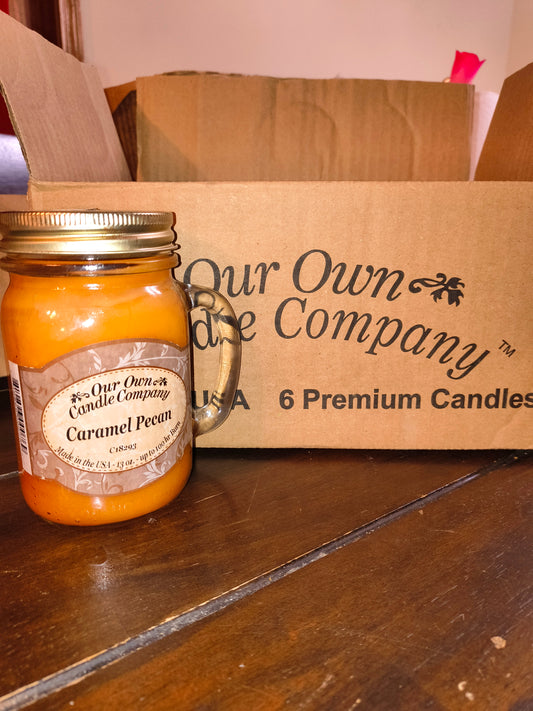 Carmel Pecan Scented Candles Farmhouse Mason Jars
